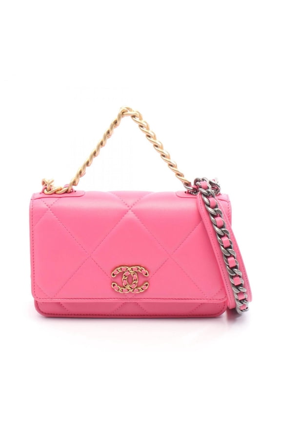 Pre-Owned CHANEL 19 Disneuf Shoulder Bag, Leather, Women's, Pink (Good)