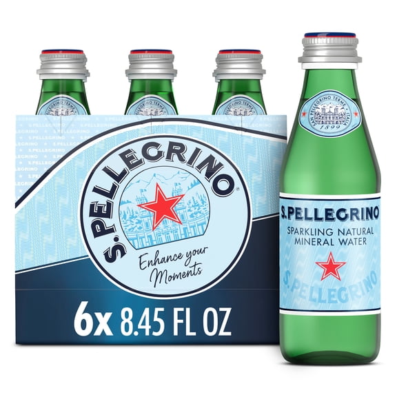 S. Pellegrino Sparkling Mineral Water, 6Pack/8.45fl oz, Dairy-Free, Shelf Stable, Glass Bottle