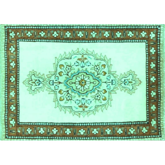 Ahgly Company Indoor Rectangle Persian Turquoise Blue Traditional Area Rugs, 6' x 9'