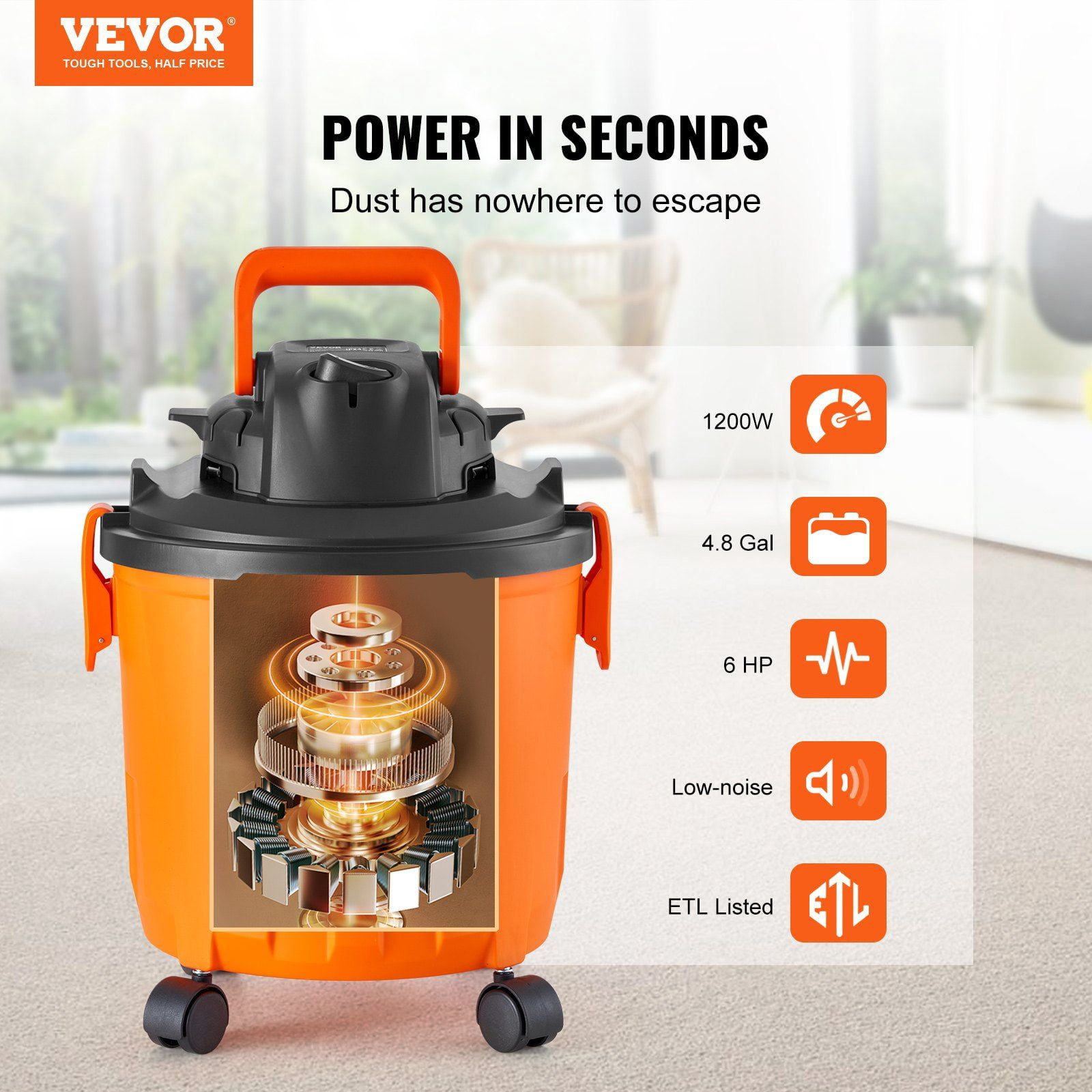 5 Gallon 6 Peak HP Wet Dry Shop Vacuum with Blower and Attachments Powerful Suction for Carpet Debris Pet Hair and Car Cleaning