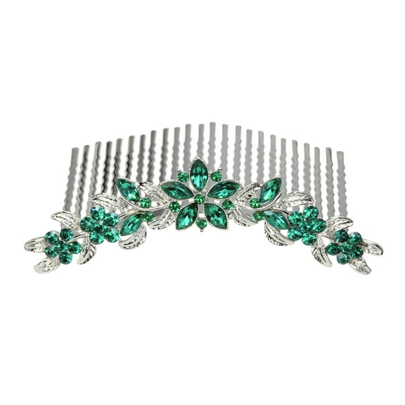 Faship Gorgeous Green Rhinestone Crystal Floral Hair Comb - Green