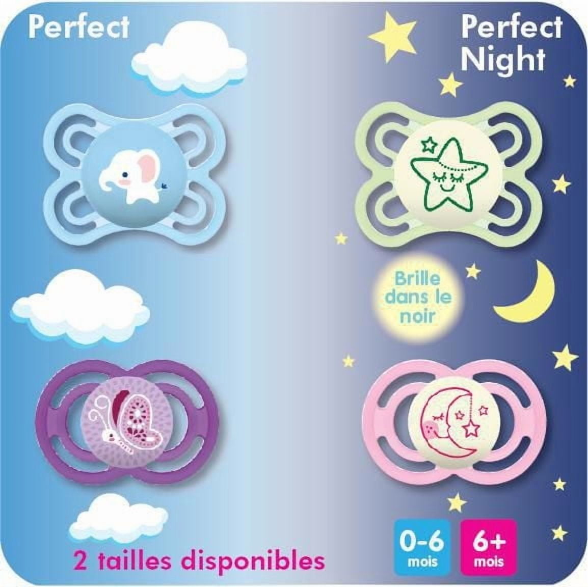 MAM Perfect Night Pacifiers, Glow in the Dark Pacifiers (2 pack) MAM Pacifiers 0-6 Months, Best Pacifier for Breastfed Babies, Baby Girl Pacifier