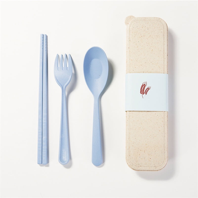 4 Sets Wheat Straw Reusable Spoon Chopstick Forks Details about   Travel Utensil Set with Case 