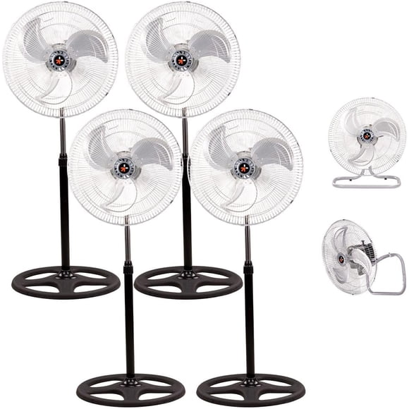 Ventilador 3 en 1 Multiposición, Ventilador 18 Pulgadas Multifuncional, Abanico Oscilante de Pie Pedestal Potente, Circular de Aire 3 Velocidades (4 Piezas Plata)