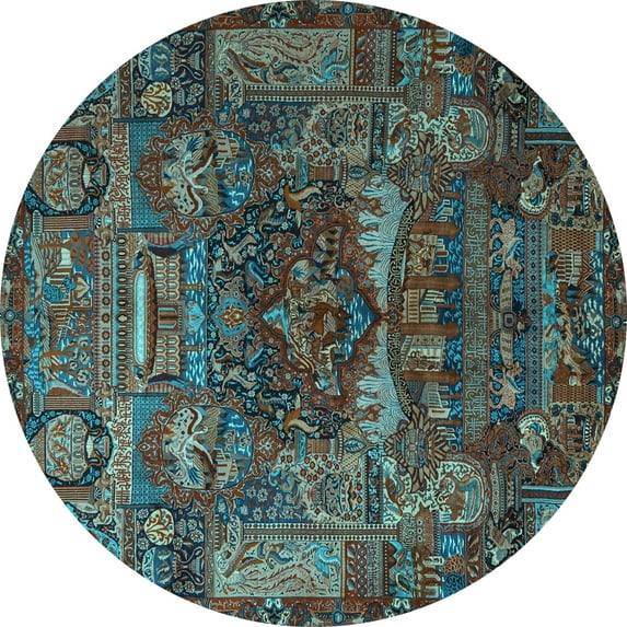 Ahgly Company Indoor Round Animal Light Blue Traditional Area Rugs, 7' Round