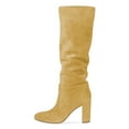 thumbnail image 2 of YDN Women Round Toe Knee High Boots Pull on Slouch Chunky Mid Heels Fashion Winter Daily Dress Shoes Size 6 Yellow, 2 of 4