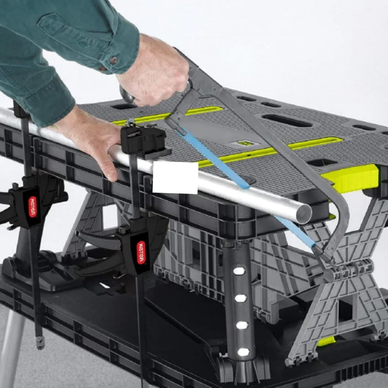 Keter Compact Portable Folding Garage Workbench Work Table with Clamps, Green