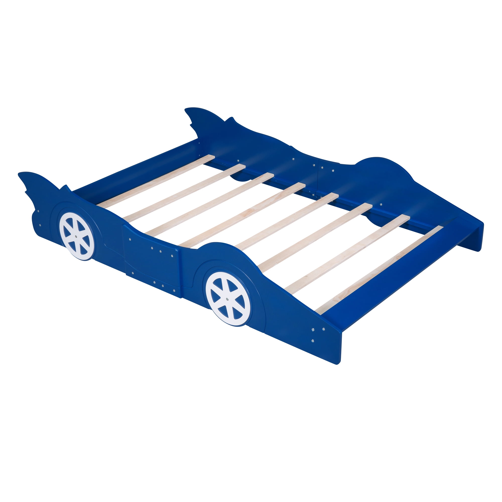 Miniyam Full Size Race Car Bed for Kids, Car-Shaped Design, Blue