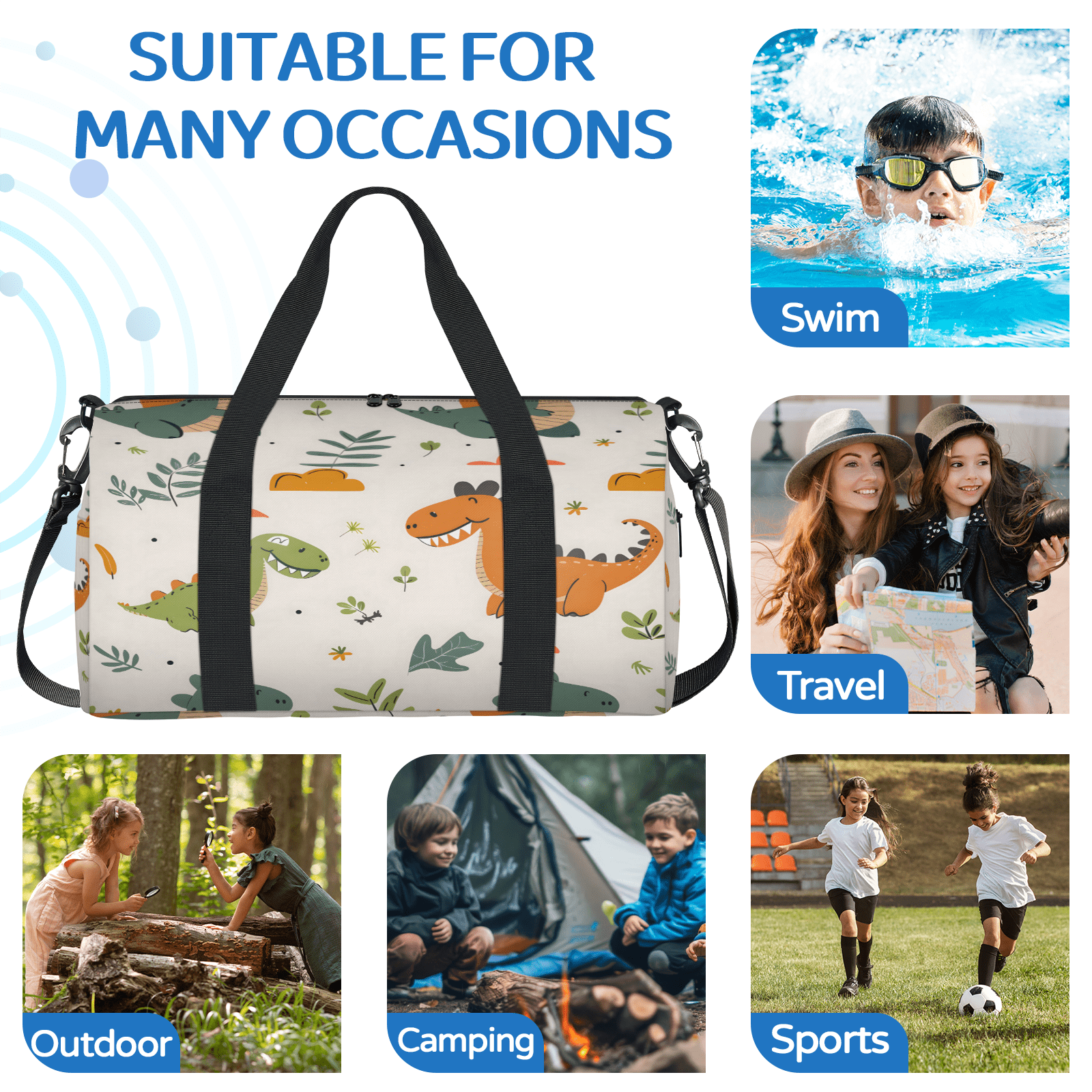 Herdesigns Dinosaur Cute Animal Gym Bag for Women, Duffle Bag for Travel Sport, Lightweight Waterproof Carry on Weekender Overnight Dance Yoga Workout Bags