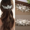 thumbnail image 2 of Flower Bride Wedding Hair Comb Crystal Leaf Bridal Headpieces Rhinestone Hair Pieces Pearl Bridesmaid Side Combs Hair Accessories for Women and Girls (pearl), 2 of 4