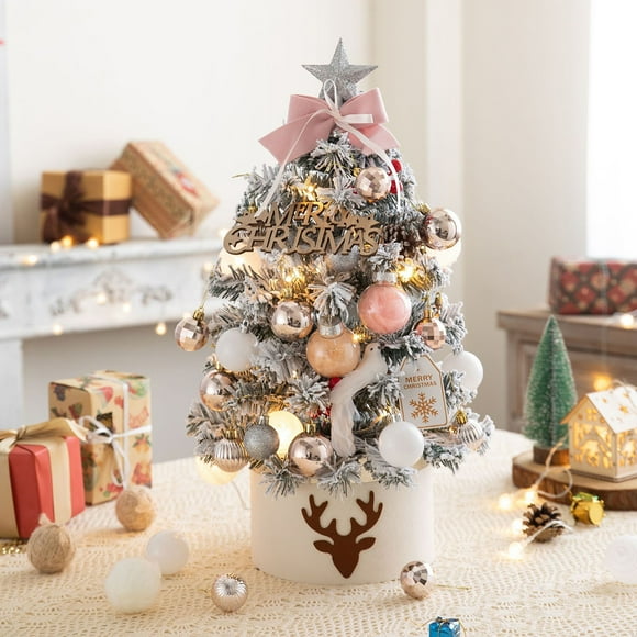 Boovnll Mini Christmas Tree 24 Inch Ornaments and Presents Artificial Christmas Tree with Star Treetop 20 LED Lights & Xmas Ball for Indoor Tabletop Christmas Tree, Christmas Decorations