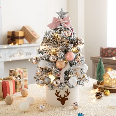 Clearance! EQWLJWE Mini Christmas Tree with Lights,16in Pre-lit Tabletop Christmas Tree with 20 Decorations,Artificial Small Christmas Tree -for Table Desk Home Christmas DIY Decor