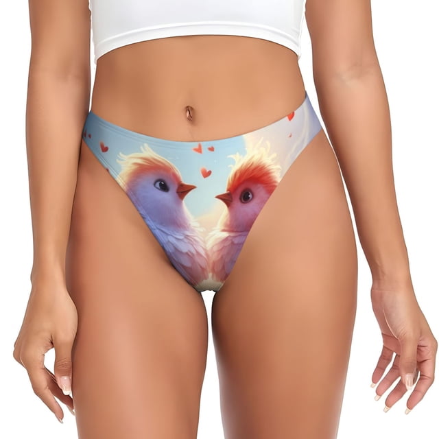 Fotbe Heart Sky Bird Couple Tanga Sin Costuras para Mujer con Estampado – Panties Invisibles, Transpirables y Cómodos para Uso Diario-Small