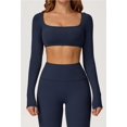 thumbnail image 4 of Tops cortos de yoga for mujer, camiseta de manga larga con cuello cuadrado, camisetas básicas elásticas ajustadas, camisetas deportivas for ejercicio al aire libre y gimnasio, 4 of 5
