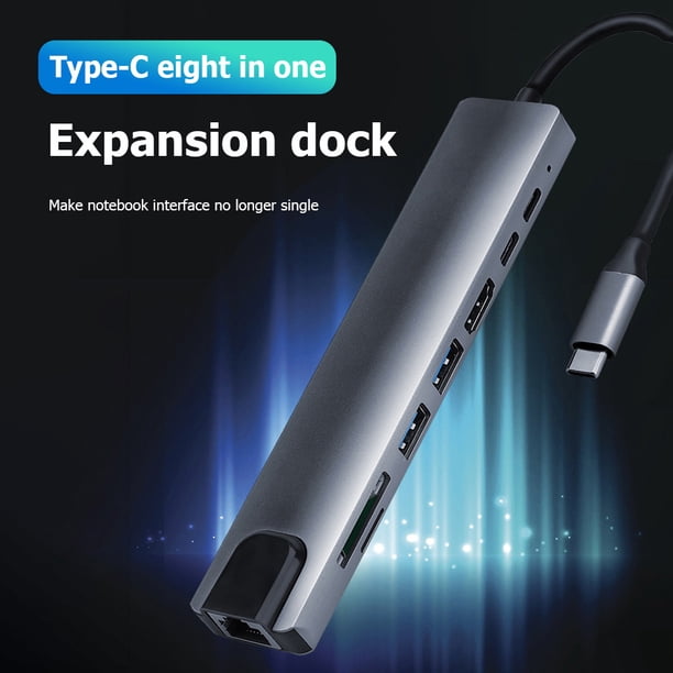 Adaptador de puerto Ethernet 8 en 1 USB C Hub 100m para computadora portátil Macbook Notebook