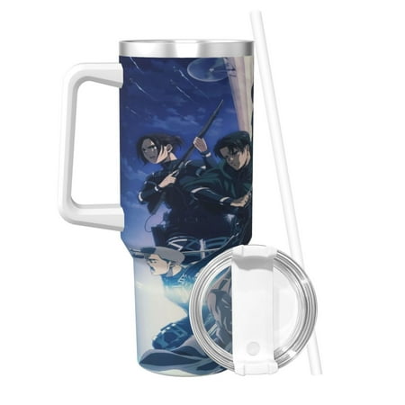 

40 OZ Attack on Titan Ice Bully Cup with Handle Straw Lid Double Wall Stainless Steel Tumbler Travel Coffee Cup Beautiful Insulation and Cooling Cup for Christmas Birthday Present