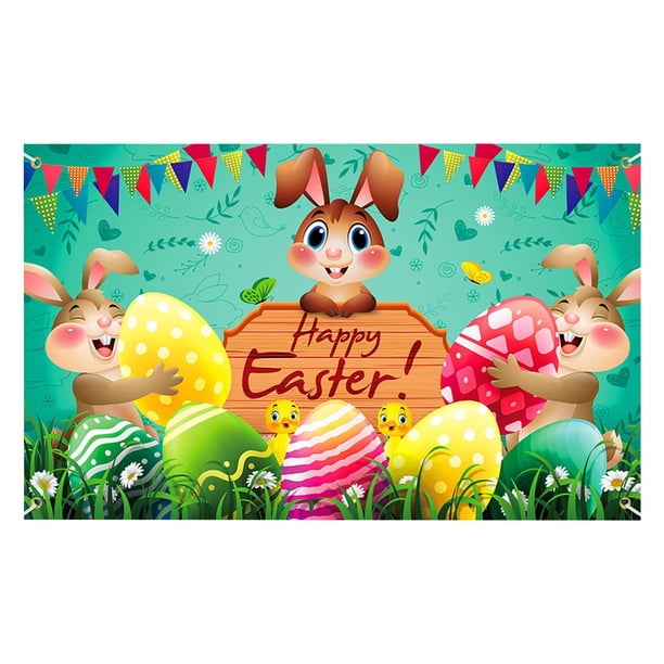 Paño de Fondo de las Decoraciones de la Fiesta de Pascua 70.87x43.31In, Huevos de Conejo Impresión, Decoración de la Mesa de la Fiesta, Colgante Apoyos de Foto, Pancarta de Tela para Eventos