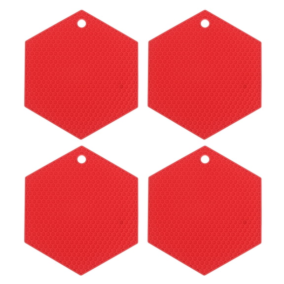 4 Pack Silicone Trivet Mats, Hexagon Silicone Pad Hot Pad Pan Protectors Table Protector Heat Resistant Mat, Red