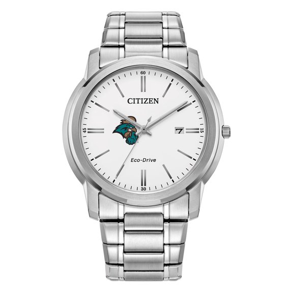 Men's Citizen Watch Silver Coastal Carolina Chanticleers Eco-Drive White Dial Stainless Steel Watch