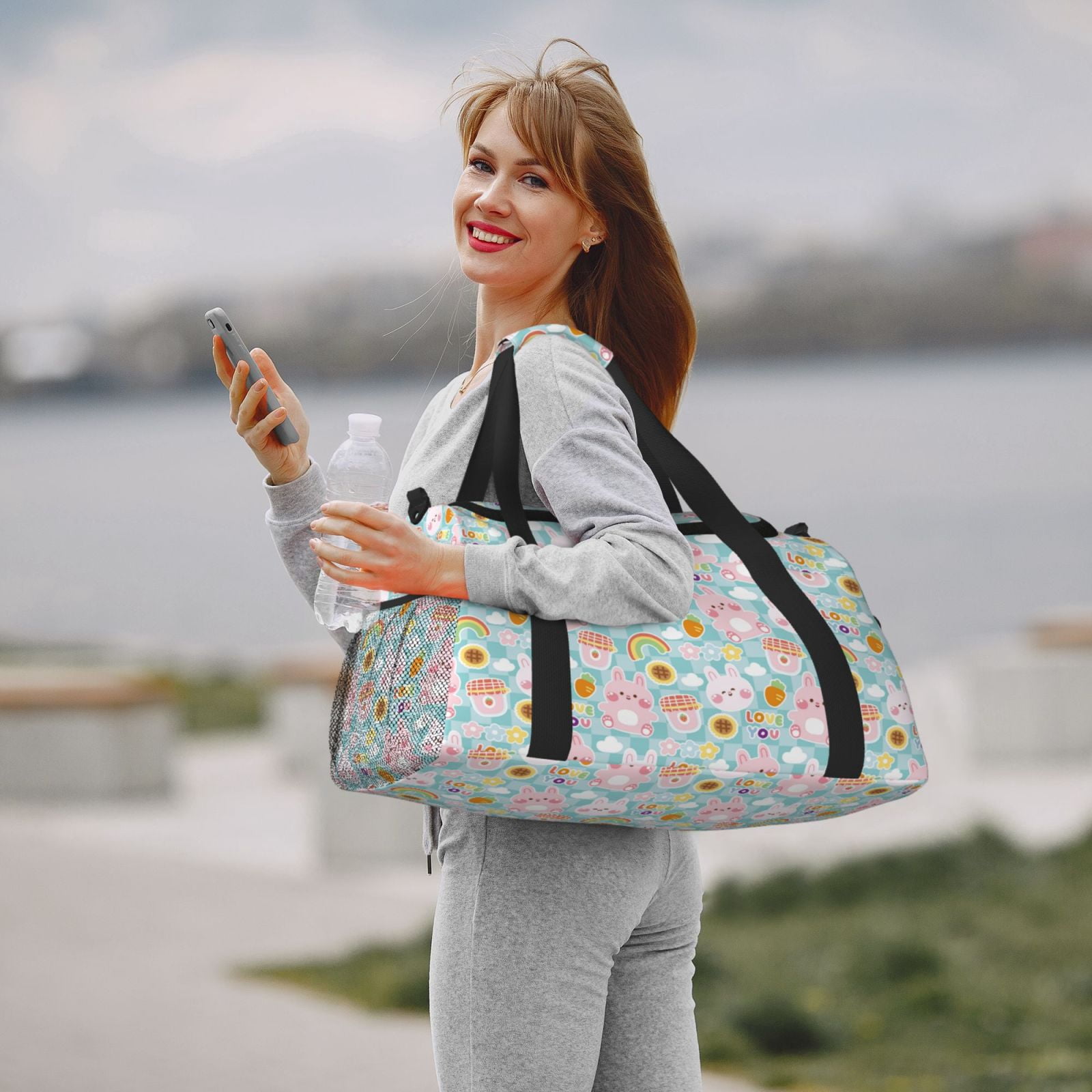 Fuzoiu Love You Rabbit Print Travel Duffle Bag,Carry On Tote Bags,Duffel Bag,Sport Gym Bag, Hospital Bag for Labor and Delivery, Overnight Bag,Luggage Bag