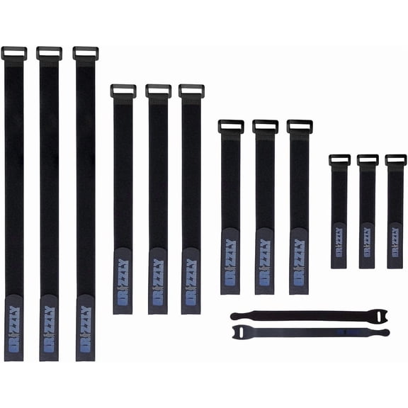 Reusable Cinch Straps, 1-Inch Wide, Black Nylon Cable/Securing Straps, 12 Various Length, Adjustable, Self-Adhesive Nylon Straps