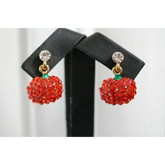 Rhinestone Crystal Halloween Pumpkin Dangle Earring, Solid Orange Pumpkin Earrings, Halloween Earrings Gift For Her