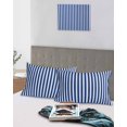 thumbnail image 5 of Dark Blue Striped Pillow Covers Queen Size 2 Pack, Modern Beige Geometric Country Soft Bed Throw Pillowcases Breathable Cooling Long Lumbar Body Pillow Sham Cover for Bed Sofa 20''x30'', 5 of 7