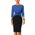thumbnail image 1 of Vestido de tubo Allegra K Color de contraste Manga 3/4 Bodycon Trabajo Oficina Lápiz Azul real XL, 1 of 6