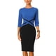thumbnail image 1 of Vestido de tubo Allegra K Mujer Color de Contraste Manga 3/4 Bodycon Trabajo Oficina L, 1 of 6