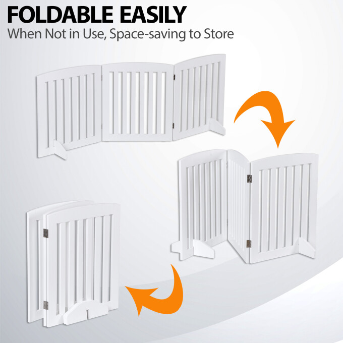 ZENY 24 Inch Pet Dog Gate 3 Panels for Dog Cat Baby, Wooden Dog Door Pet Fence for Doorway, Stairs, Entryway White