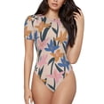 thumbnail image 2 of Uemuo Lilies Flowers Pattern Women's One Piece Short Sleeve Swimsuit Rash Guard Surfing Modest Quick-drying Swimsuit Beach Essentials-Small, 2 of 9