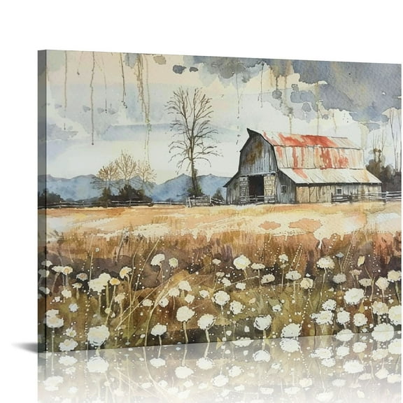 COMIO Old Barn Picture Wall Decor Art Canvas Prints Vintage Farmhouse Painting for Farm Room