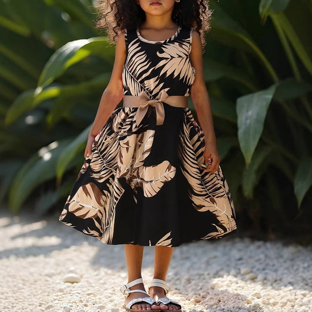 Robes Sans Manches d'Été pour Fillette, Robe de Princesse pour Fête, Robe Trapèze Imprimée pour Filles, Robe pour Tout-Petit pour Fête de Thé