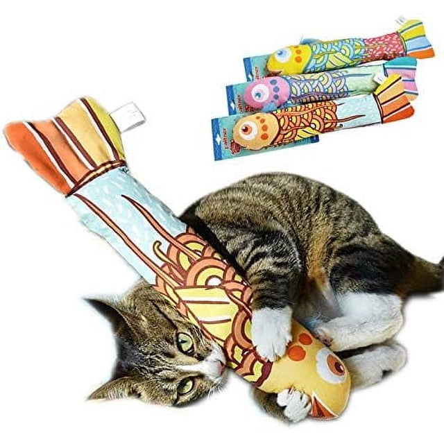 Juguetes de pez, juguete para patear gatos para gatitos de interior, los ratones de juguete están enriquecidos con hierba gatera pura y potente, rosa/naranja/amarillo