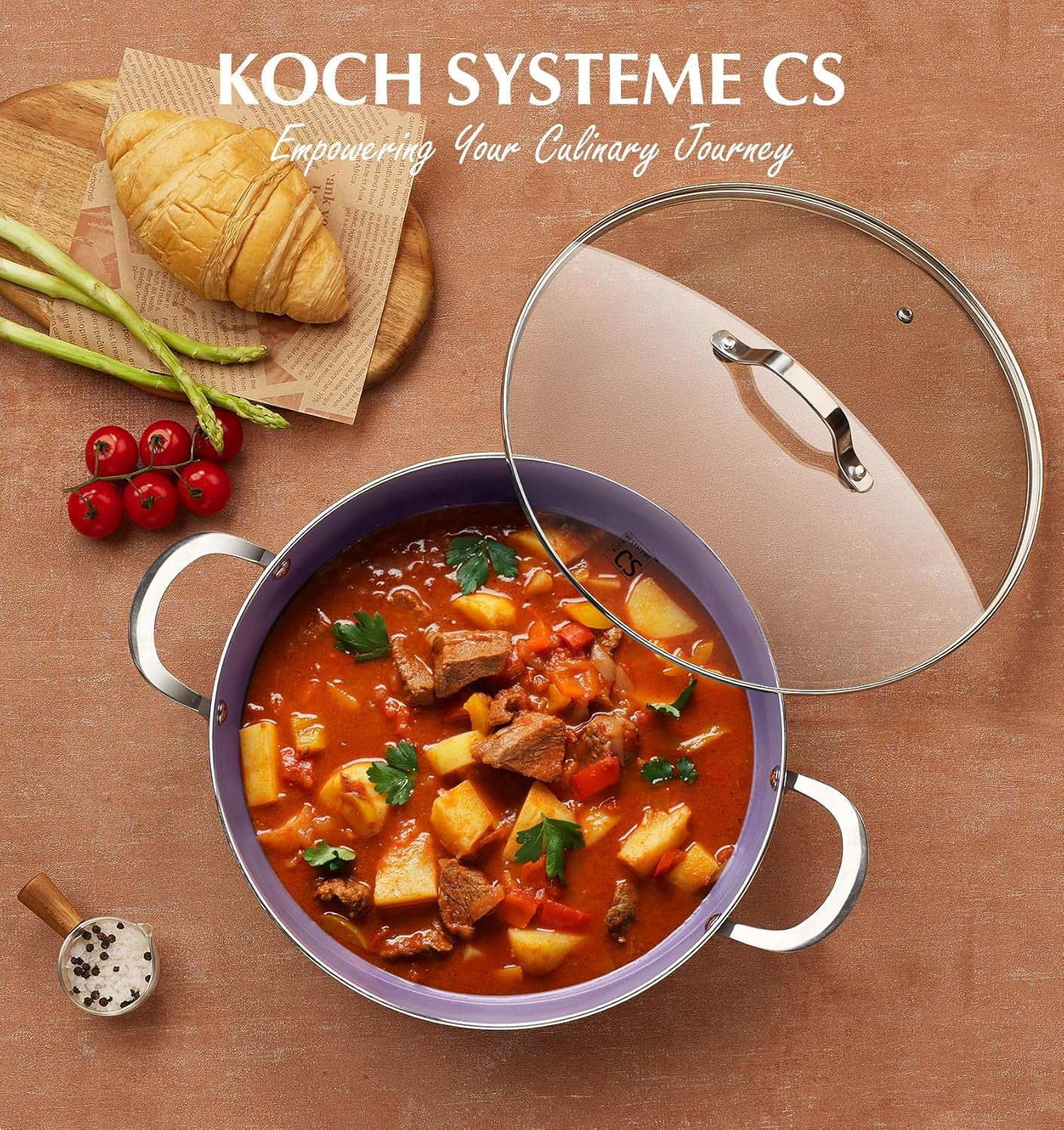 Koch Systeme CS 12 inch Nonstick Deep Frying Pan, Skillet with Ceramic Coating, Induction Compatible, Gradient Purple
