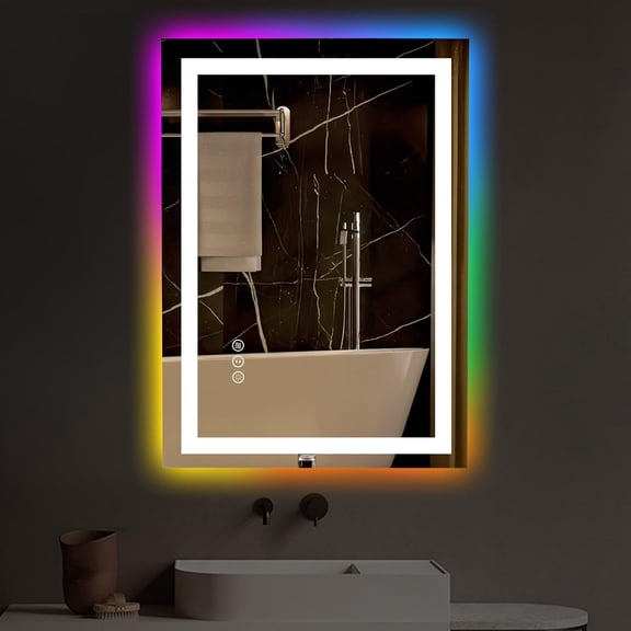24"x32" RGB LED Bathroom Mirror, Backlit and Front Light Vanity Mirror, Dimmable, Anti-Fog, Memory Function, 3 Colors Lighted Wall Mounted Mirror for Bathroom