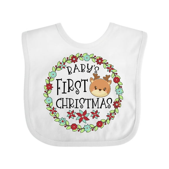 Inktastic Baby's First Christmas with Reindeer Boys or Girls Baby Bib