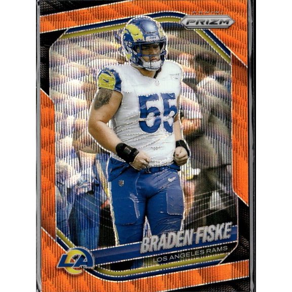 2025 Panini Prizm Orange 21/65 Braden Fiske #144 Los Angeles Rams Football Card Los Angeles Rams NFL Football Trading Card