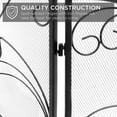 thumbnail image 4 of QRKD 3-Panel 55x33in Solid Wrought Iron See-Through Metal Fireplace Screen, Spark Guard Safety Protector w/Decorative Scroll - Black, 4 of 8