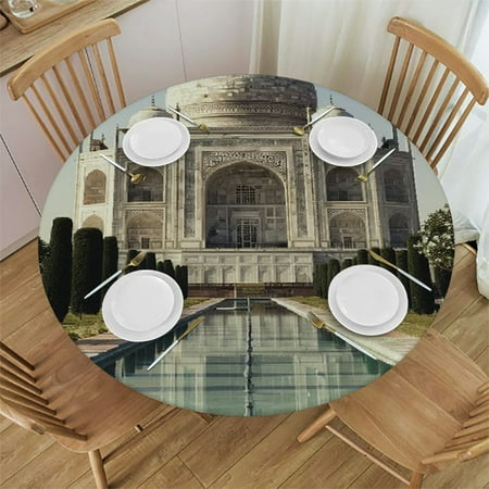 

RUIYC Pool Trees Round Table Cover with Elastic Edge 100% Polyester Fiber - Holiday Home Decor 31-35