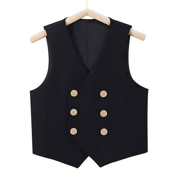 ZHOGXU Big Kids Boys Formal Suit Vest Sleeveless V Neck Solid Color Double Button Jacket Coat For Stage Performance Party Black 2-3 Years