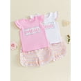 thumbnail image 3 of BemeyourBBs Toddler Baby Girls Mothers Day Outfits Infant Baby Girls Summer Clothes I Love Mama Letter Embroidery Flying Sleeves TShirt Tops and Elastic Waist Stripe Shorts Set, 3 of 9