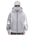 thumbnail image 4 of felwors Women's Long Sleeve Halloween Zip-Up Hoodie with Face Mask Oversized Graphic Sweatshirt for Fall Festive Light Gray for Size M, 4 of 6