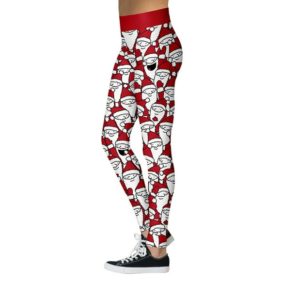 DYMADE Womens Christmas Workout Leggings Footless Fun Graphic Printed Cute Patterns Skinny Pants