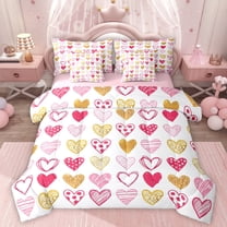 Homewish Graffiti Heart Print 7-Piece Twin Bedding Sets,Pink Fairy Tale Bedding Comforter Set,Boho Style Loves Sheet Sets For Girls Kids,Luxury Bedroom Decor Reversible