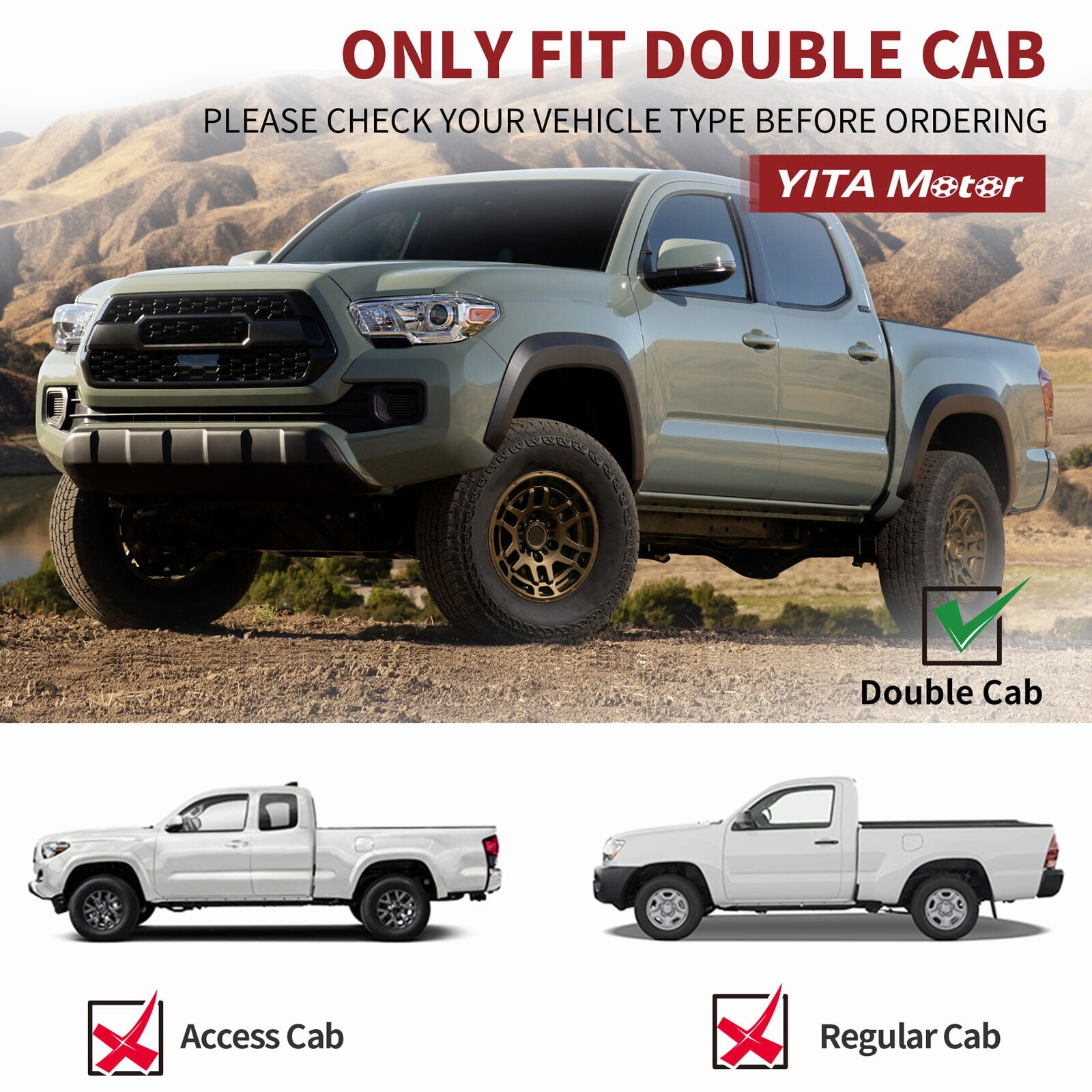 RVNI Running Board for 05-23 Toyota Tacoma Double Cab Fits select: 2015 TOYOTA TACOMA ACCESS CAB/TRD PRO, 2021 TOYOTA TACOMA DOUBLE CAB/SR/SR5/TRD SPORT/TRD OFF ROAD/TRD PRO