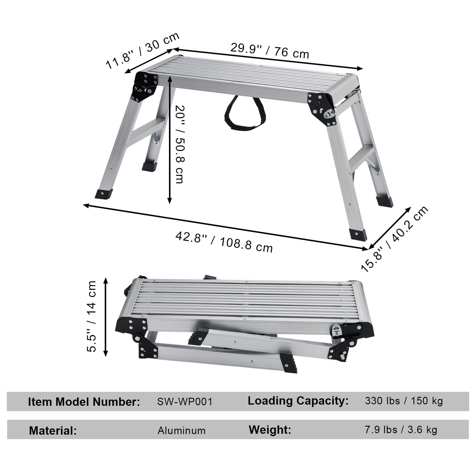 VEVOR Aluminum Folding Work Platform Drywall Ladder 330lbs Non-slip Bench