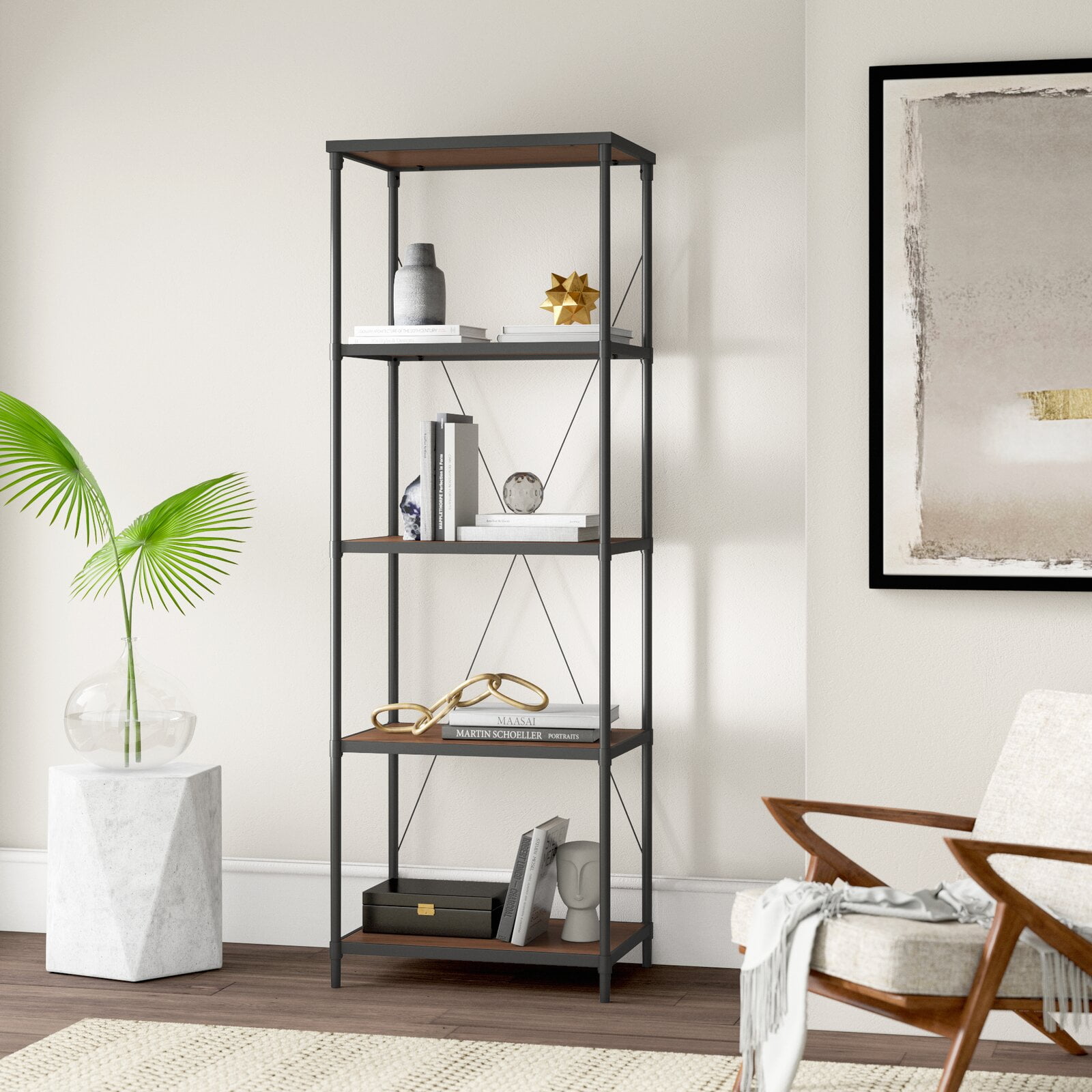 Hera Metal Etagere Bookcase, Shelf Material: Solid + Manufactured Wood ...