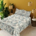 thumbnail image 2 of Ambesonne Floral Design Fitted & Flat Sheet with Shams 4 Pcs Set, Flowers Retro Leaves, Calking, Cream Pale Azure Blue, 2 of 5