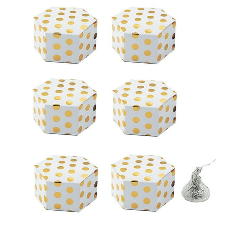 Fun Express Bulk 48 Pieces Gold Polka Dot Hexagon Favor Boxes